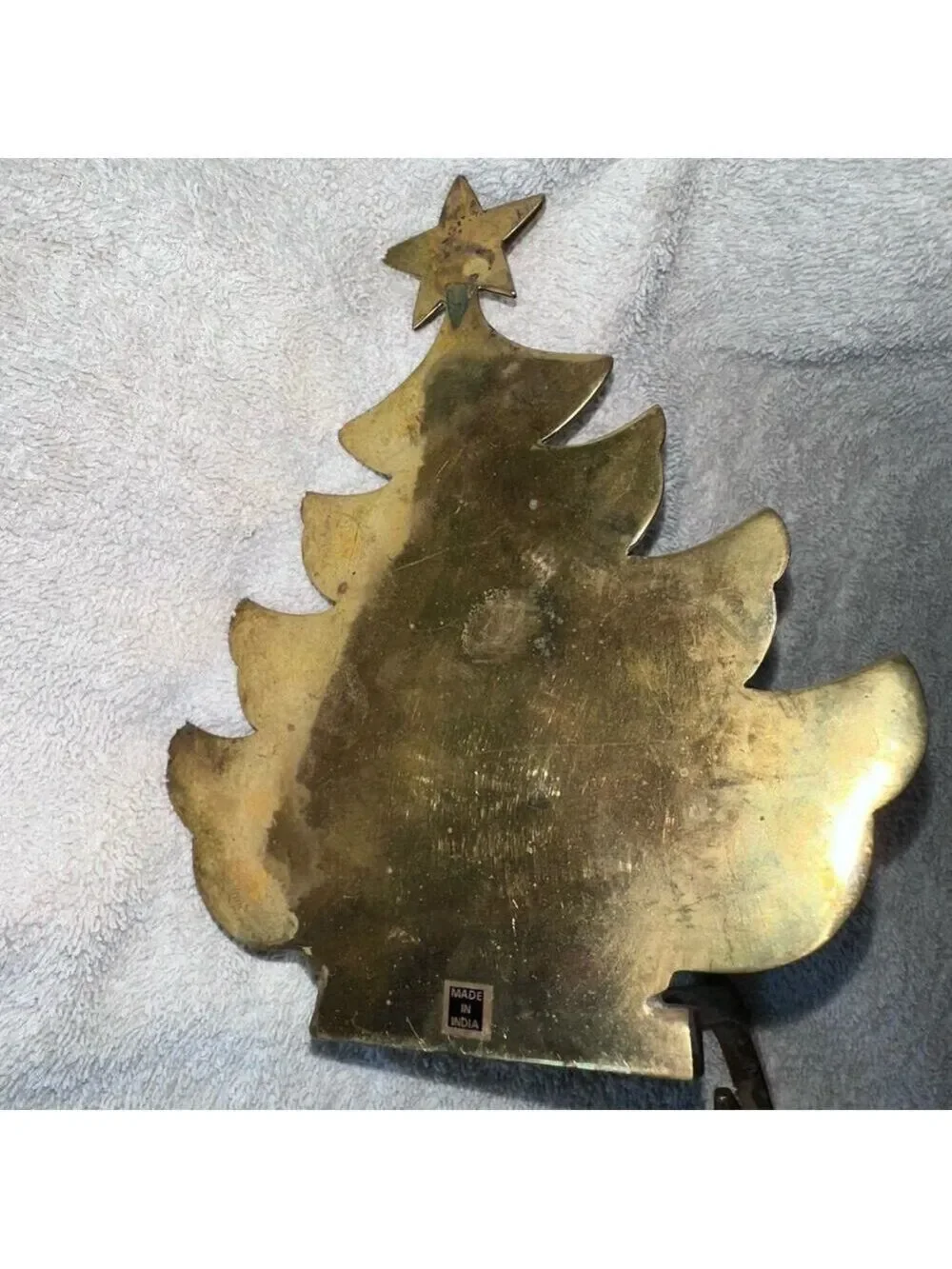 Vintage Solid Brass Tree Silhouette Christmas Stocking Hanger Flat Etched Debbie